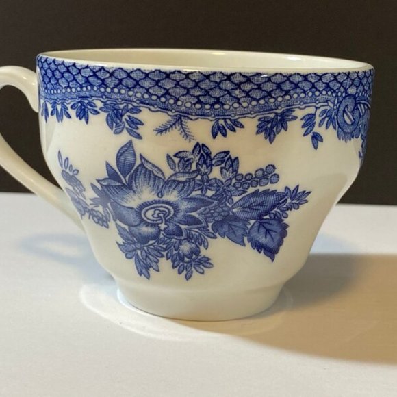 Glass tea coffee cup decorated with a blue floral pattern Johnson Bros England 1 - Picture 2 of 4